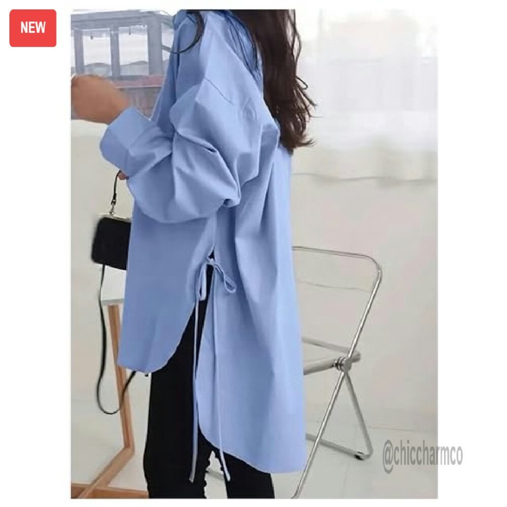 Oversized Button Down Shirt Split Hem Long Sleeve… - image 4